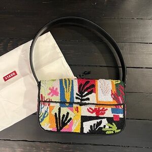 STAUD Red and Pink Artistic Shoulder Bag